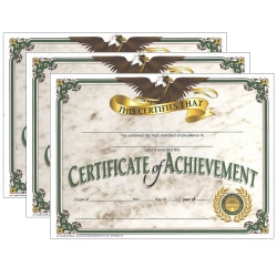 Hayes Certificates, 8-1/2" x 11", Achievement, Eagle, 30 Certificates Per Pack, Set Of 3 Packs