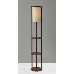 Adesso® Stewart Round 2-Shelf Floor Lamp, 62-1/2"H, Off-White Shade/Walnut Base
