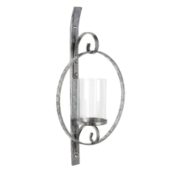 Uniek Kate And Laurel Doria Metal Wall Sconce Candle Holder, 21-3/4"H x 12-1/2"W x 5-1/2"D, Silver