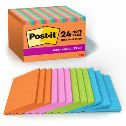 Post-it® Super Sticky Notes - Energy Boost Color Collection - 4" Flag/Note Wx6" Flag/Note L - 45 Sheets per Pad - Sticky - 24/Pack - 66024SSAUCP