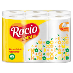 Rocío 2-Ply Toilet Paper, 300 Sheets Per Roll, White, Total Qty 12