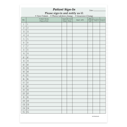 HIPAA Compliant Patient/Visitor Privacy 2-Part Sign-In Sheets, 8-1/2" x 11", Green, Pack Of 125 Sheets