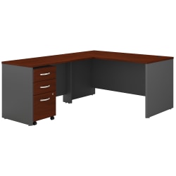 Bush Business Furniture 60"W L-Shaped Corner Desk With 3-Drawer Mobile File Cabinet, Hansen Cherry/Graphite Gray, Standard Delivery