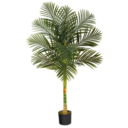 Nearly Natural Golden Cane Palm 60"H Artificial Plant With Planter, 60"H x 20"W x 20"D, Green/Black