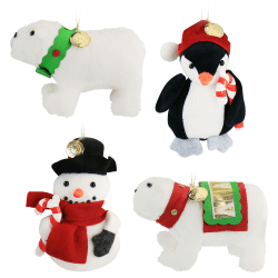 Martha Stewart Holiday Plush Animals Ornament Set, 3"H x 2"W x 4-3/4"D, White, Set Of 4 Ornaments