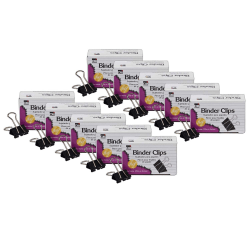 Charles Leonard Binder Clips, Large, 1" Capacity, Black/Silver, 12 Clips Per Box, Pack Of 10 Boxes