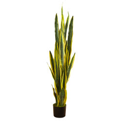 Nearly Natural Sansevieria 58"H Artificial Plant With Planter, 58"H x 10"W x 10"D, Green/Black
