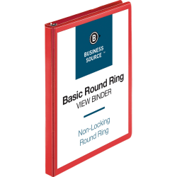 Business Source Round Ring Binder, 1/2" Ring, 8 1/2" x 11", Red