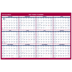 AT-A-GLANCE® 2027 Vertical Horizontal Reversible Erasable Yearly Wall Calendar, With Marker, Large, 36" x 24"