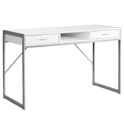 Monarch Specialties 48"W Computer Desk With Drawers, White/Silver