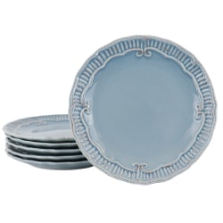Modern Southern Home Capri 6-Piece Stoneware Embossed Dessert Plate Set, 9", Blue