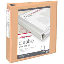 Office Depot® Durable View Binder, 2" Round Rings (375 Sheet Capacity), Peach, 1 Binder