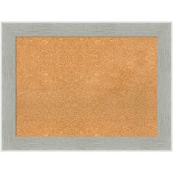Amanti Art Rectangular Non-Magnetic Cork Bulletin Board, Natural, 33" x 25", Glam Linen Gray Plastic Frame