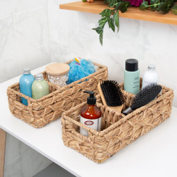 Honey Can Do Baskets With Dividers, 19-3/4"H x 14-5/8"W x 14-5/8"D, Natural, Set Of 2 Baskets