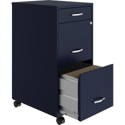 LYS NuSparc 3 Drawer Mobile File Cabinet, Navy, 1 Each