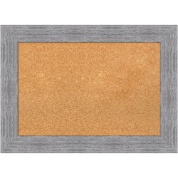 Amanti Art Rectangular Non-Magnetic Cork Bulletin Board, Natural, 29" x 21", Bark Rustic Gray Plastic Frame