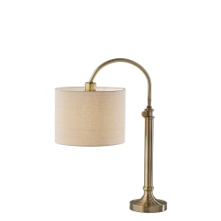 Adesso Simpleee Barton Task Table Lamp, Adjustable, 32"H, Oatmeal Linen Shade/Antique Brass Base