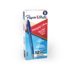 Paper Mate® FlexGrip Ultra™ Retractable Pens, Medium Point, 1.0 mm, 42% Recycled, Blue Barrel, Blue Ink, Pack Of 12 Pens