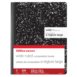 Office Depot® Brand Marble Composition Books, 7-1/2" x 9-3/4", Wide Ruled, 100 Sheets, Black/White, Pack Of 3 Books