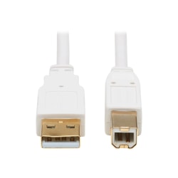 Tripp Lite Safe-IT USB-A to USB-B Antibacterial Cable M/M, USB 2.0, White, 6 ft. - First End: 1 x Type A Male USB - Second End: 1 x Type B Male USB - 480 Mbit/s - Shielding - Gold Plated Connector - Gold Plated Contact - VW-1 - 28 AWG - White
