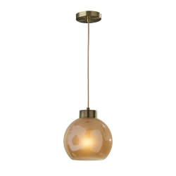 Adesso Atticus Chandelier Pendant Lamp, 9"W, Amber Glosted Glass/Antique Brass