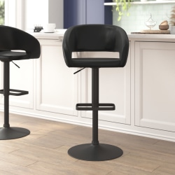 Flash Furniture Contemporary Vinyl Adjustable Height Bar Stool With Rounded Back, Black