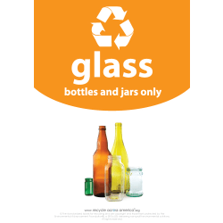 Recycle Across America Glass Standardized Recycling Label, GLASS-1007, 10" x 7", Orange