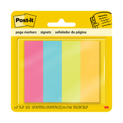 Post-it® Notes Page Markers, 1" x 3", Ultra Colors, 50 Per Pad, Pack Of 4 Pads
