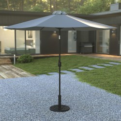 Flash Furniture Kona Round Umbrella With Standing Umbrella Base, 101-1/4"H x 104-1/2"W x 104-1/2", Gray