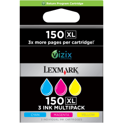 Lexmark™ 150XL High-Yield Cyan, Magenta, Yellow Ink Cartridges, Pack Of 3, 14N1807