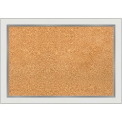 Amanti Art Rectangular Non-Magnetic Cork Bulletin Board, Natural, 27" x 19", Eva White Silver Narrow Plastic Frame