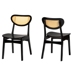Baxton Studio Hesper Mid-Century Modern Wood and Rattan Dining Chairs, Dark Brown, Set Of 2 Chairs