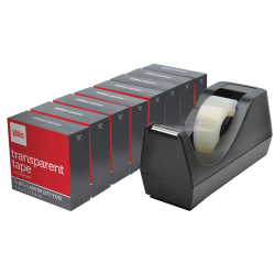 Office Depot® Brand Desktop Tape Dispenser With 8 Transparent Tape Refill Rolls, Black