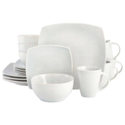 Gibson Home Soho Lounge 16-Piece Soft Square Stoneware Dinnerware Set, Stone Gray