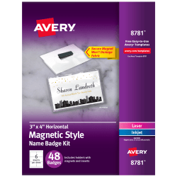 Avery® Magnetic Style Name Badge Kit, 3" x 4", White, Pack Of 48 Badges