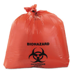 Heritage Healthcare Biohazard Printed Can Liners, Biohazard Infectious Waste, 45 gal, 3 mil, 40" x 46", Red, Flat Pack, 75/Carton