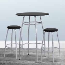 Flash Furniture Bar-Height Table Set With Padded Stools, Black
