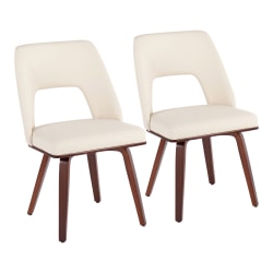 LumiSource Triad Mid-Century Modern Chairs, Cream/Walnut, Set Of 2 Chairs