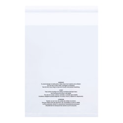 Partners Brand 1.5 Mil Resealable Suffocation Warning Poly Bags, 9" x 12", Clear, Case Of 1000