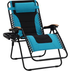 PHI VILLA Oversized Padded Zero Gravity Lounge Chair With Cup Holder, Aqua/Black