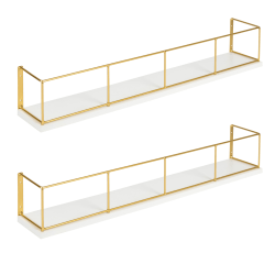 Kate And Laurel Benbrook Wall Shelves, 4"H x 24"W x 4"D, White/Gold, Set Of 2 Shelves