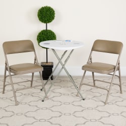 Flash Furniture HERCULES Series Metal Folding Chairs With Padded Vinyl Seats, Beige/Black, Pack Of 2 Chairs