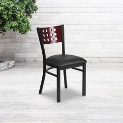 Flash Furniture Decorative Cutout-Back Metal/Vinyl Restaurant Accent Chair, Black/Mahogany/Black