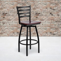Flash Furniture Metal/Wood Swivel Barstool With Ladder Back, Mahogany/Black