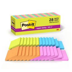 Post-it® Super Sticky Notes, 3 in x 3 in, 28 Pads, 70 Sheets/Pad, 2x the Sticking Power, School and Office Supplies, Bright Colors