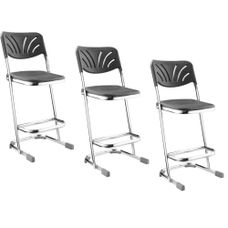 National Public Seating 6600 Series Elephant Z-Stools With Backrest, 24"H, Black/Chrome, Pack Of 3 Stools