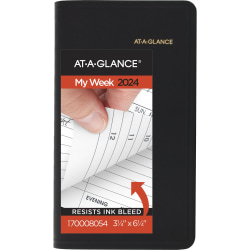 2024 AT-A-GLANCE® Refillable Weekly Appointment Book Planner, 3-1/4" x 6-1/4", Black, January To December 2024, 7000805