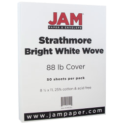 JAM Paper® Card Stock, Strathmore Bright White Wove, Letter (8.5" x 11"), 88 Lb, Pack Of 50