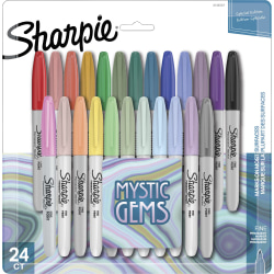 Sharpie® Mystic Gems Permanent Markers, Fine Point, White Barrels, Assorted Ink Colors, Set Of 24 Markers