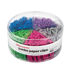 Office Depot® Brand Paper Clips, Pack Of 500, Jumbo, Assorted Colors